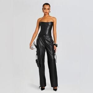 NEW Retrofête Honey Leather Pant Womens XS Black Chic Loose Fit Cargo Pockets